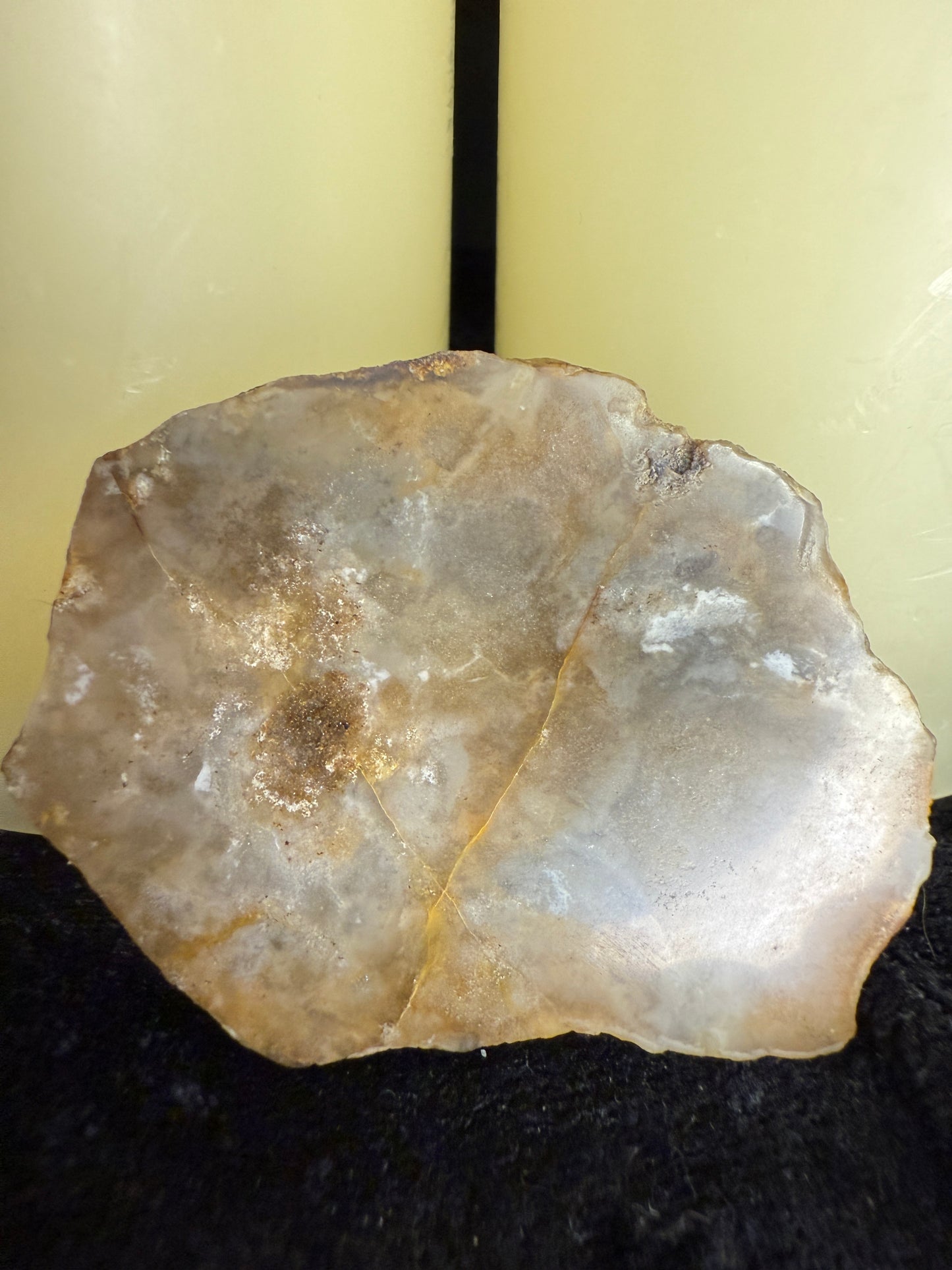 Face polished Lake Superior agate end cut with hematite inclusions